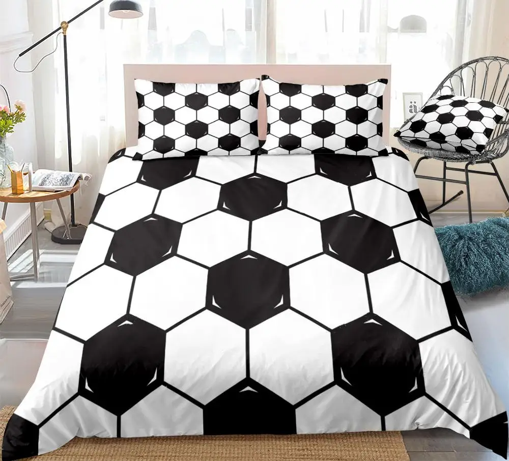 3 Pieces Black White Geometric Duvet Cover Set Sports Ball Bedding Kids Boys Girls Soccer Quilt Cover Queen Bed Set Dropship - Цвет: 01