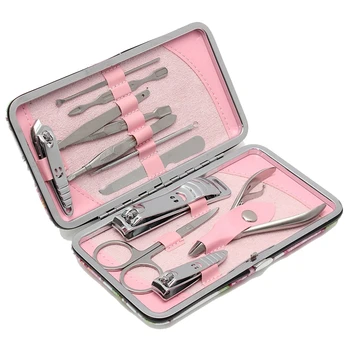 

12Pcs Pedicure Manicure Set Nail Cuticle Clippers Cleaner Grooming Kit Case Tool Pink