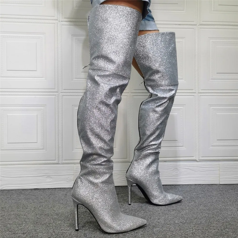 Knee Boots Sliver Heel Sexy Zipper 
