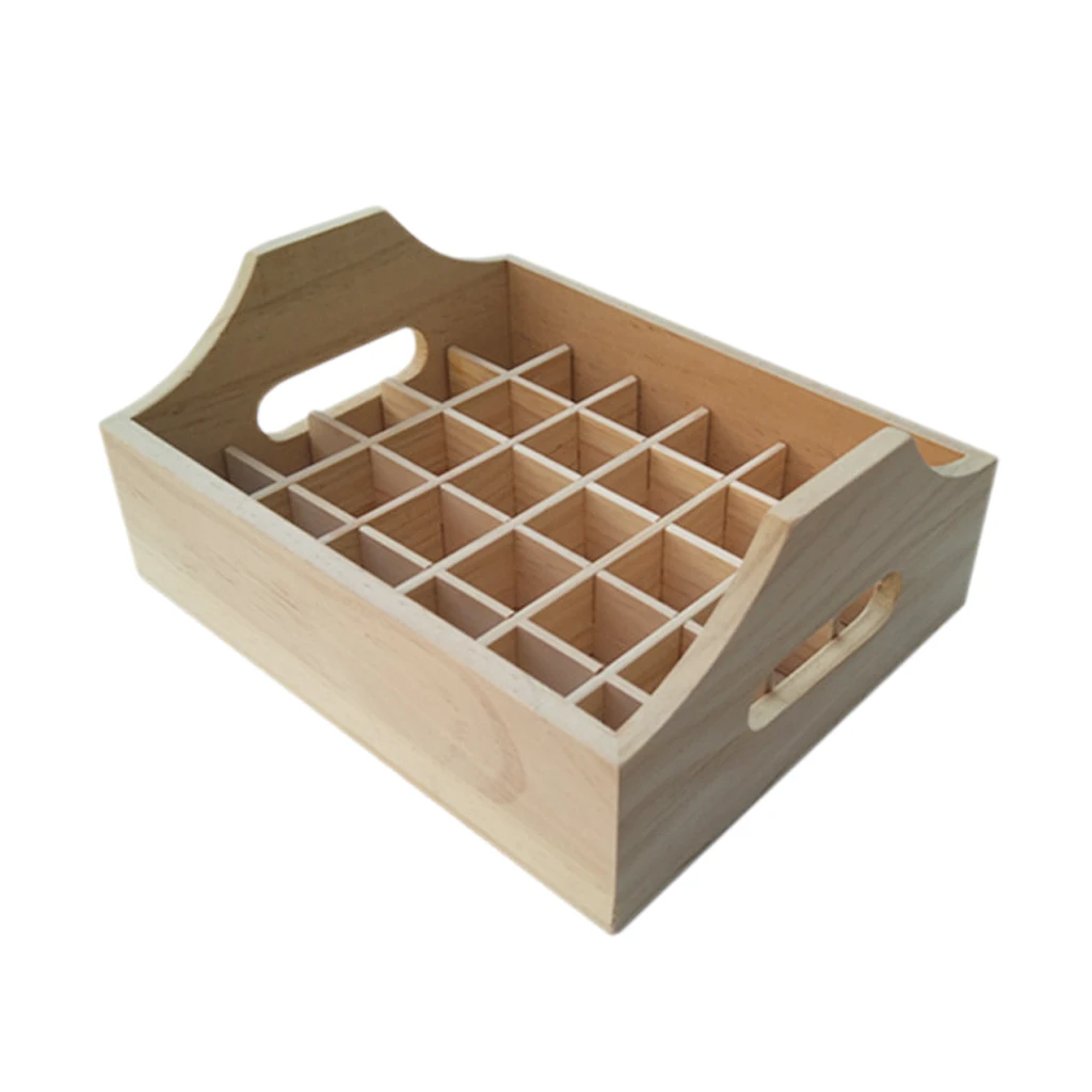 30 Grids Essential Oil Storage Box Wooden Holder Display Case with Handle Organizer Tray For 20ml Bottles, Natural Pine Wood