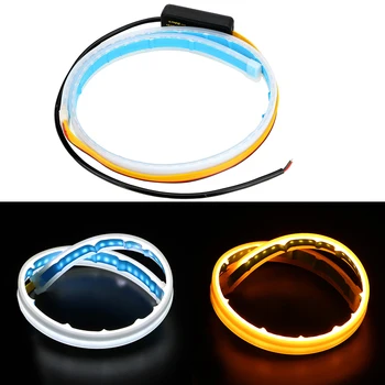 

LEEPEE Turn Signal Lamps 45 60cm Daytime Running Light White Yellow Car LED Strip Flexible Soft Tube Guide Ultrafine DRL