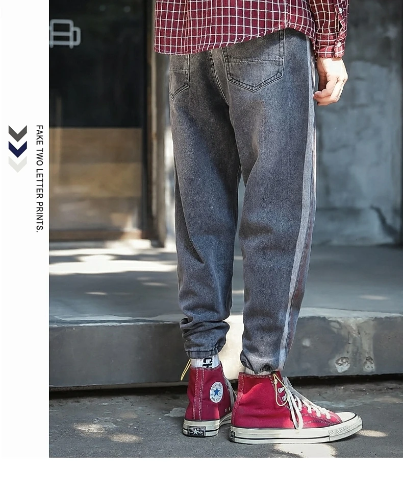 Autumn And Winter New Hong Style Thick Loose Straight Cut Jeans Fashion Casual Solid Color Pants Black / Gray M-4XL