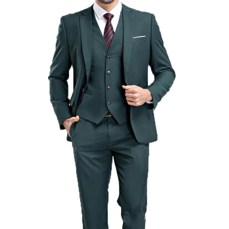 

3 piece Dark Green Casual Suits for Men Wedding Groom Tuxedo with Notched Lapel Man Fashion Clothes Set Jacket Vest with Pants