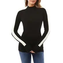 Осенняя одежда, Женская однотонная водолазка в стиле пэчворк с длинным рукавом, Повседневная футболка, женские сексуальные топы, женская осенняя одежда