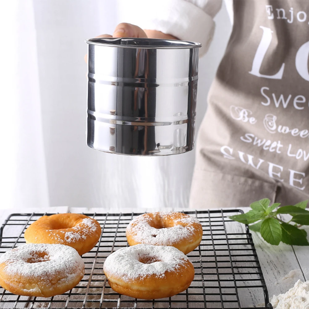 

High Quality Stainless Steel Mesh Flour Sifter Mechanical Baking Icing Sugar Shaker Sieve Cup Shape Bakeware Baking Pastry Tools