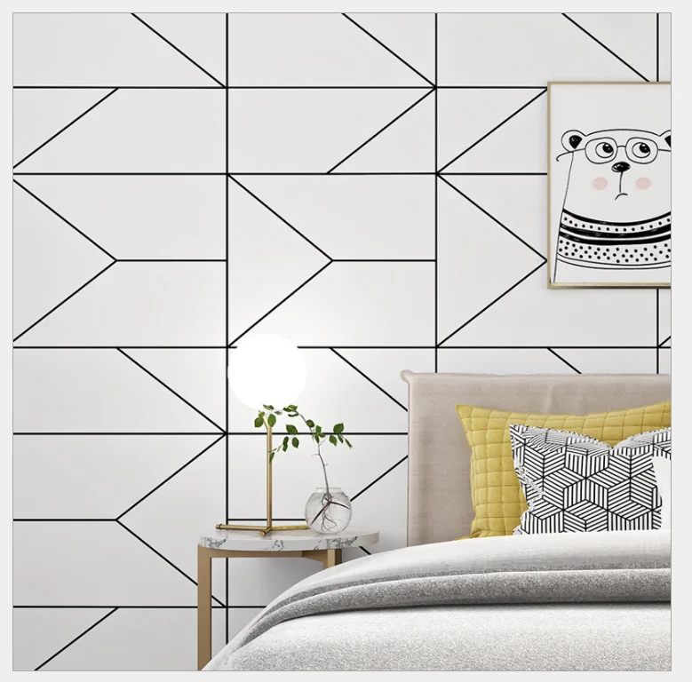 

Simple Line Non-woven Wallpaper Black White Striped Background Wall Sticker Living Room Walls Home Decoration StickerWallpaper