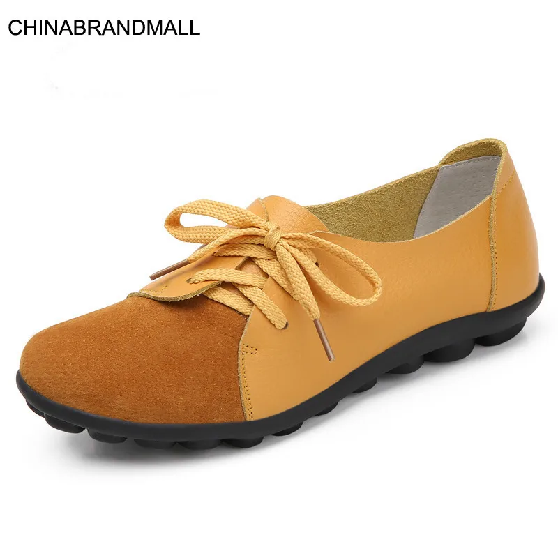 

New Fashion Classics Lace Up Soft Comfortable 100% Split Leather No-Slip Rubber Sole Women's Flats Plus Size : 35-44