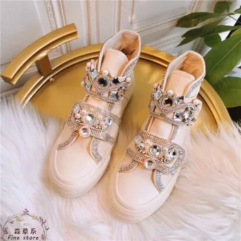 

2020 high quality brand new versatile flat bottom diamond high top casual women's canvas shoes, fashionable women's shoes