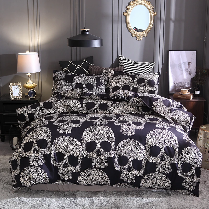 

Bed Home textile Kit Quilt cover 3D skull Head print set no sheets large size European style polyester fiber customizable