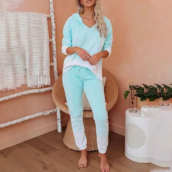 

Tie Dye Print Hooded Fitness Women Pajamas Two Piece Sets Long Sleeve Pants Female Home Clothes Summer Fashion Casual lady Set