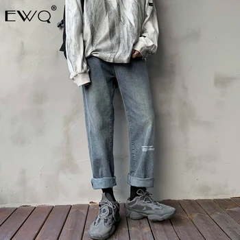 

EWQ / men's clothing 2020 Spring summer new denim pants Tide Straight Jeans Letter Printing loose casual Trousers korean 9Y550