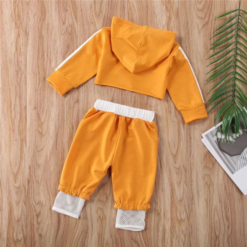 Pudcoco/спортивная одежда для маленьких девочек; Комплект для новорожденных; укороченные топы с капюшоном и штаны; спортивный костюм; одежда для активного отдыха