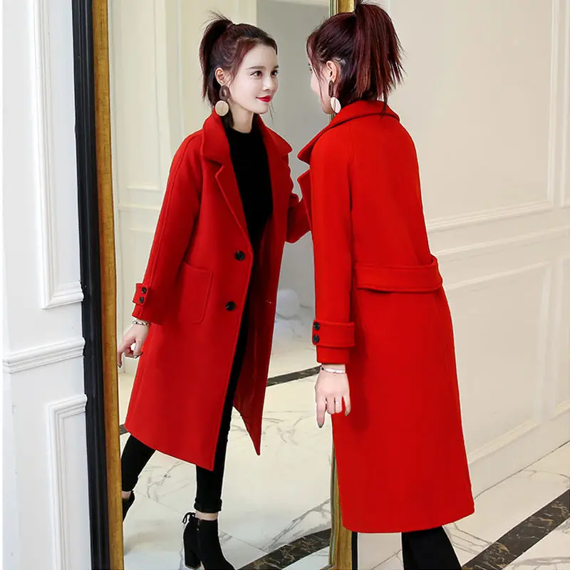 

Woolen Coat Women's Mid-length Korean Style Autumn and Winter New Women's Loose and Thin Woolen Coat