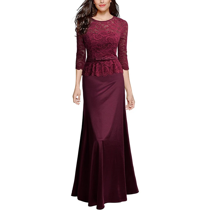 

Women's Party Dinner Dress Five Sleeve O-neck Dresses Woman Party Night Solid Color Party Bridesmaids Infinity Robe Longue Femme