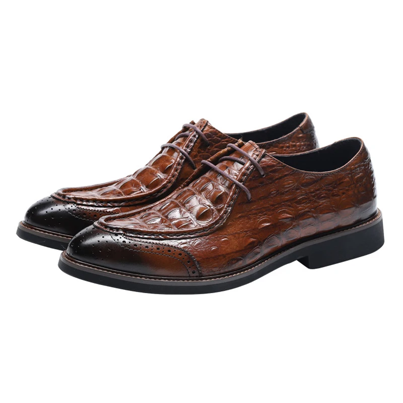 

Men's Crocodile Pattern Cow Leather Shoes Business Formal Wear Lace-up Oxfords Shoes Men British Carved Brogue Casual Shoe