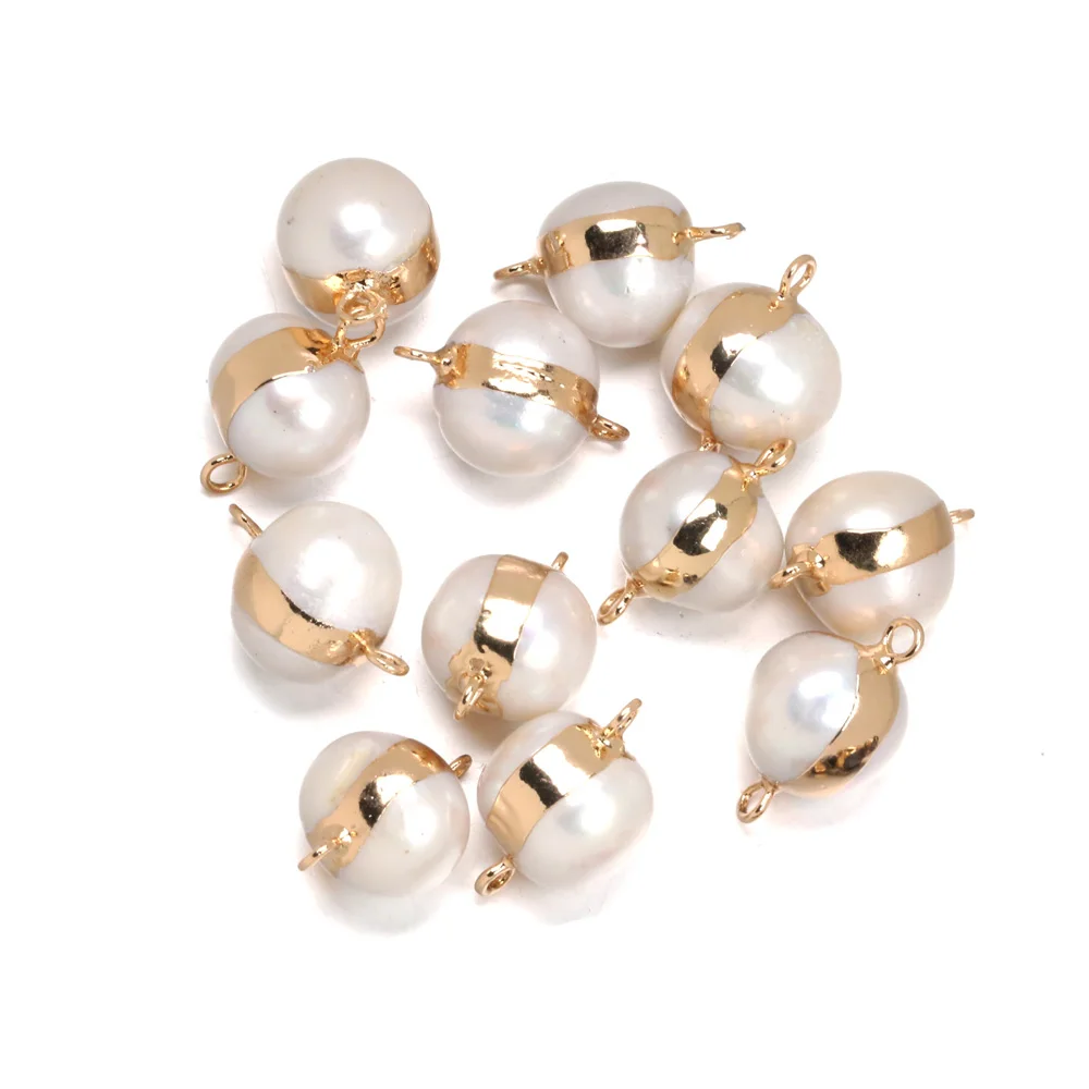 

2019 New 1pc Natural Freshwater Pearl Round Double Hole Connector Pendants for Jewelry Making DIY Bracelet Necklaces Accessorie