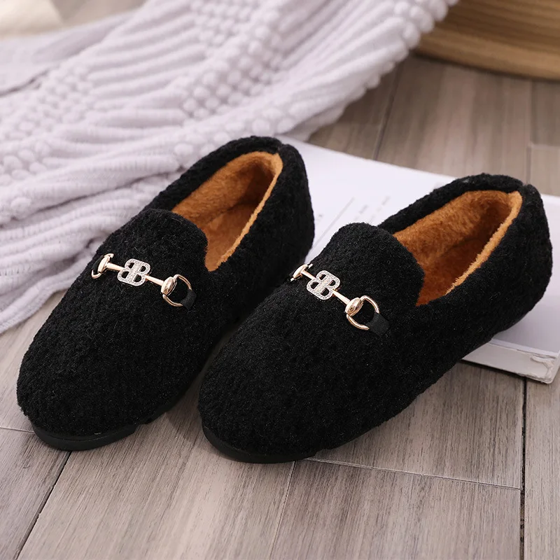 

Autumn And Winter Furry Moccosins 2019 Online Celebrity plus Velvet Outer Wear Versatile Slip-on Floor Indoor Home Women's Cotto