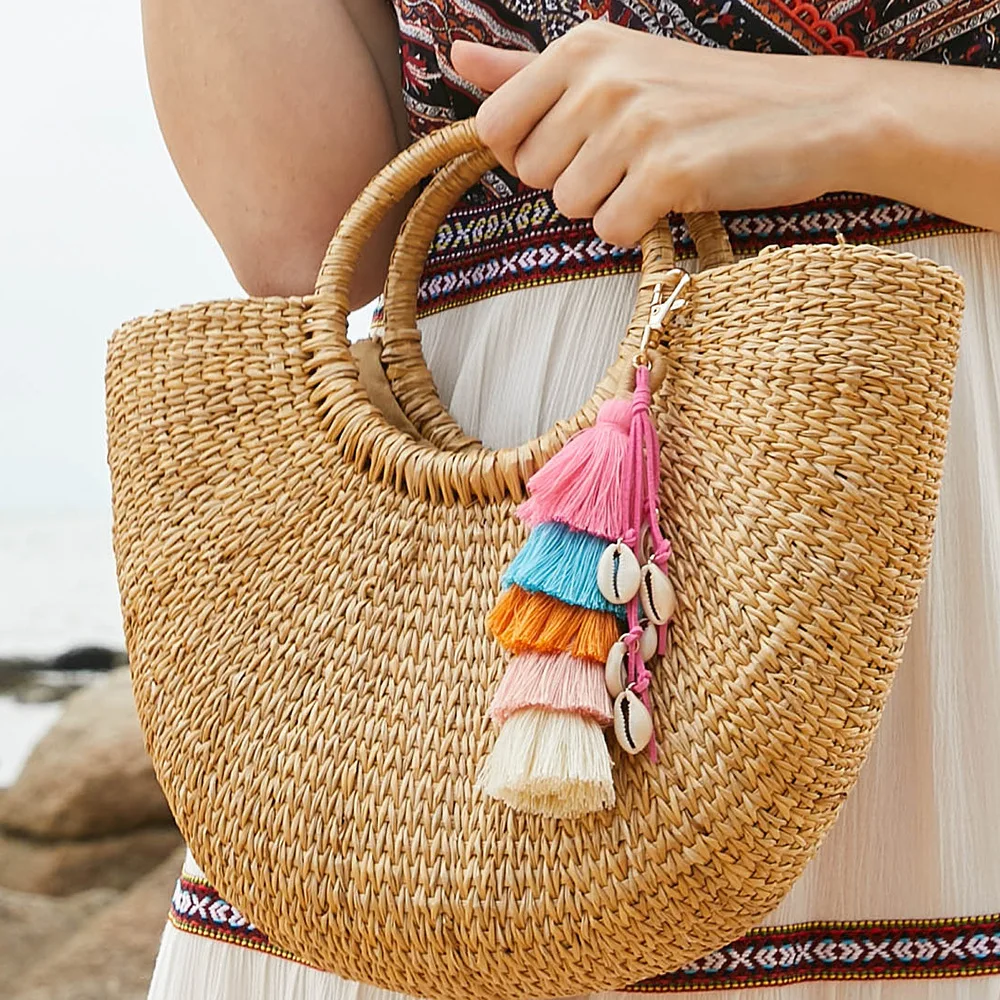 

Pendant combination Fashion Bohemia Women Keychain Ring Bag Ornament Colorful Layered Tassel Shell Pendant GG01
