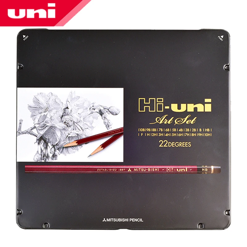 일본 UNI 나무 연필, Hi-uni 아트 스케치 드로잉 전문 연필 세트, 경도 10H-10B, 22 개/세트