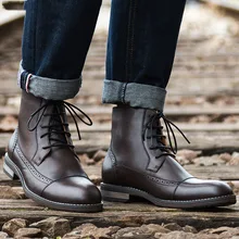 2019 Handmade British Style Vintage Martin Boots Genuine Leather Mens Ankle Short Boots High Top Lace Up Booties Shoes