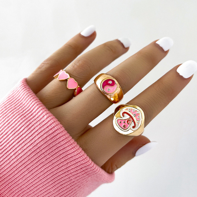 Colorful Enamel Finger Ring Set For Women Heart Butterfly Flower Crystal Kunckle Rings Fashion Lady Party Jewelry