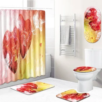

Lovely Theme Shower Curtain Bathroom Mat Five-Piece Set Toilet Carpet Shower Room Mat Mat