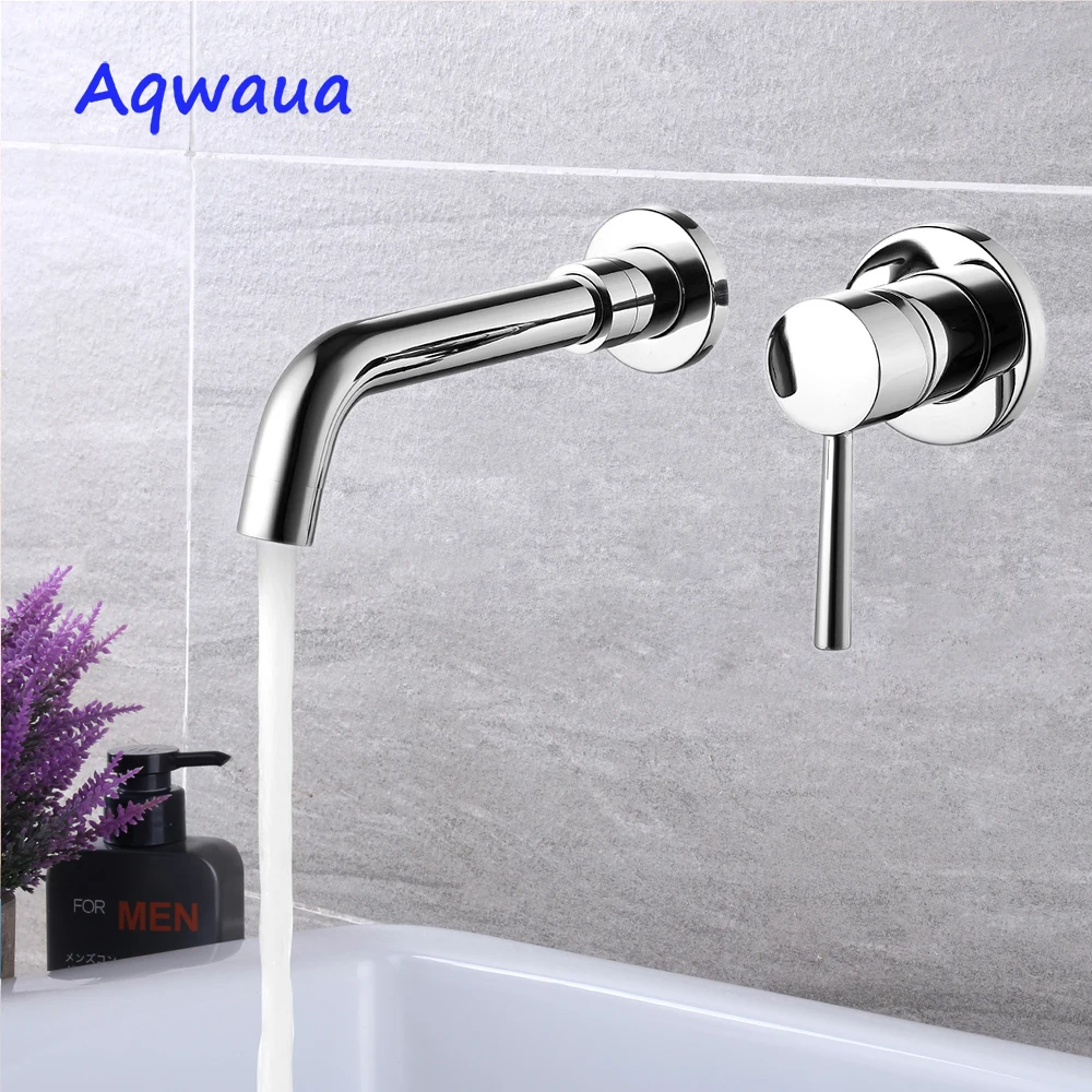Aqwaua Bathroom Faucet Wall Mounted Basin Mixer Concealed Hot & Cold Tap Chrome Water Saving Brass Body Accessories Bag