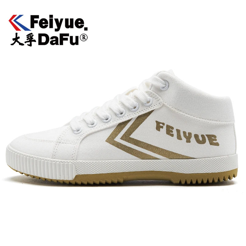 Золотой Feiyue/Высокая Повседневная парусиновая обувь; коллекция 8103 года; модная Вулканизированная обувь на плоской подошве; женская и мужская обувь; 3 цвета; эластичная стелька; сезон осень-зима; обувь на плоской подошве - Цвет: Золотой