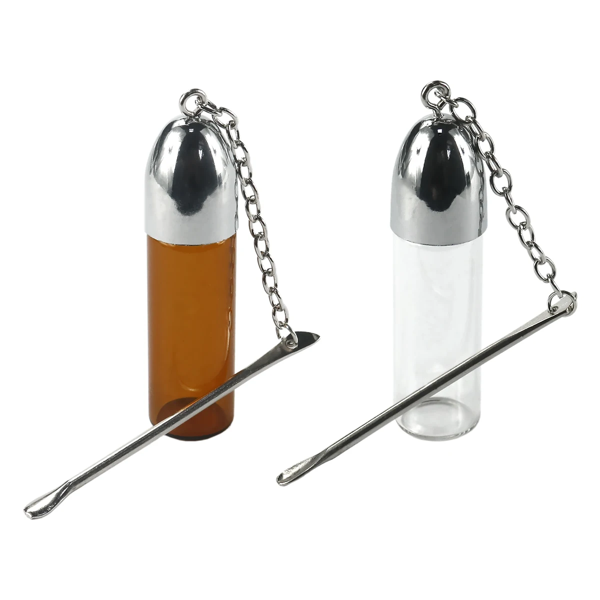 

Formax420 55mm Height 2 Pack Glass Snuff Bottles with Metal Spoon Screw Cap Container Sniffer Brown and Clear