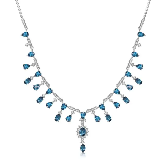  US $92.39 BALLET Natural London Topaz Gemstones Necklace Sterling Silver Necklace 