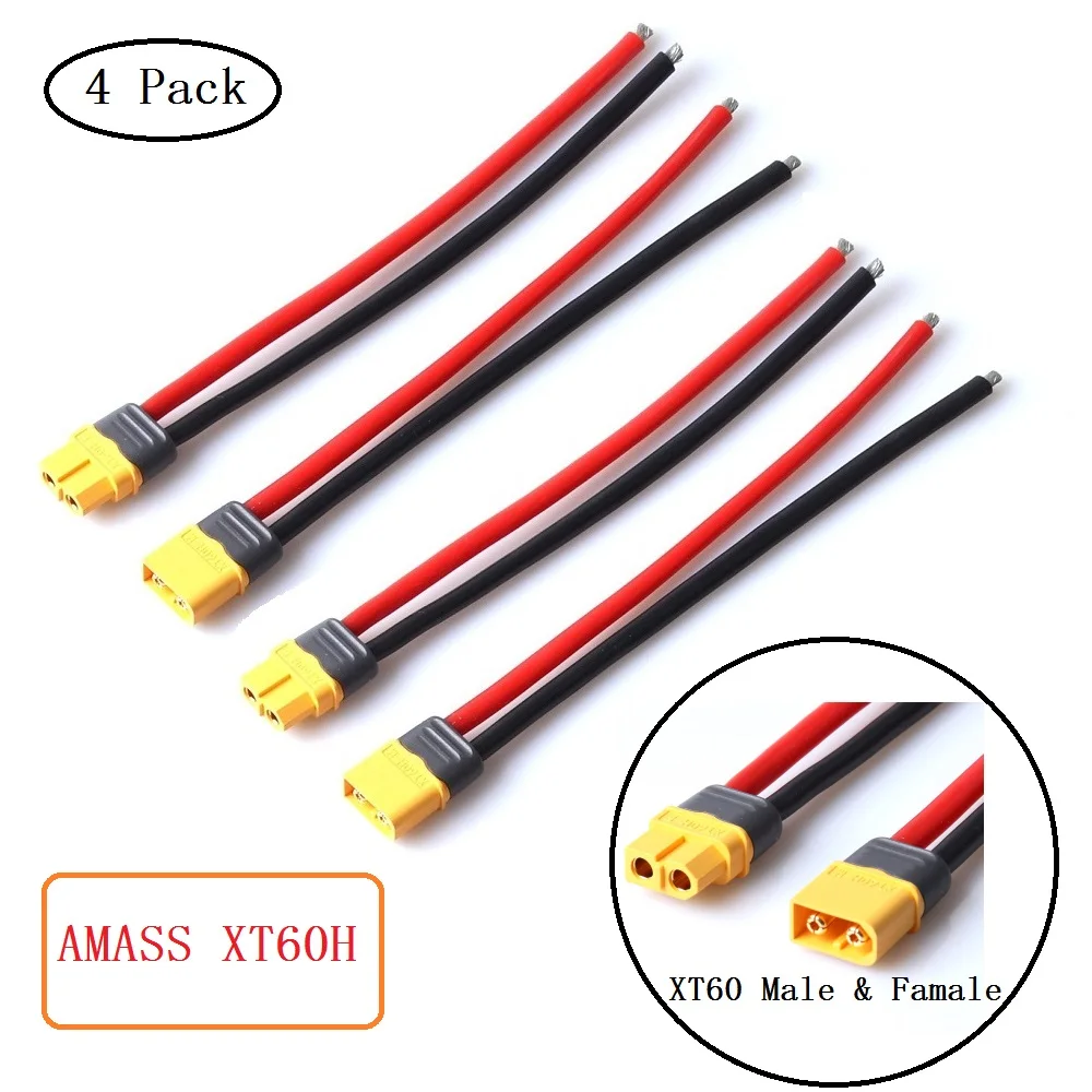 GINTOOYUN 2 Pares De Conectores XT60H Macho Hembra Conector Coletas Cable 1 Pie 12AWG 4 Piezas XT60H-M XT60H-F Cable De Extensión Para RC Lipo Batería FPV Drone 30CM