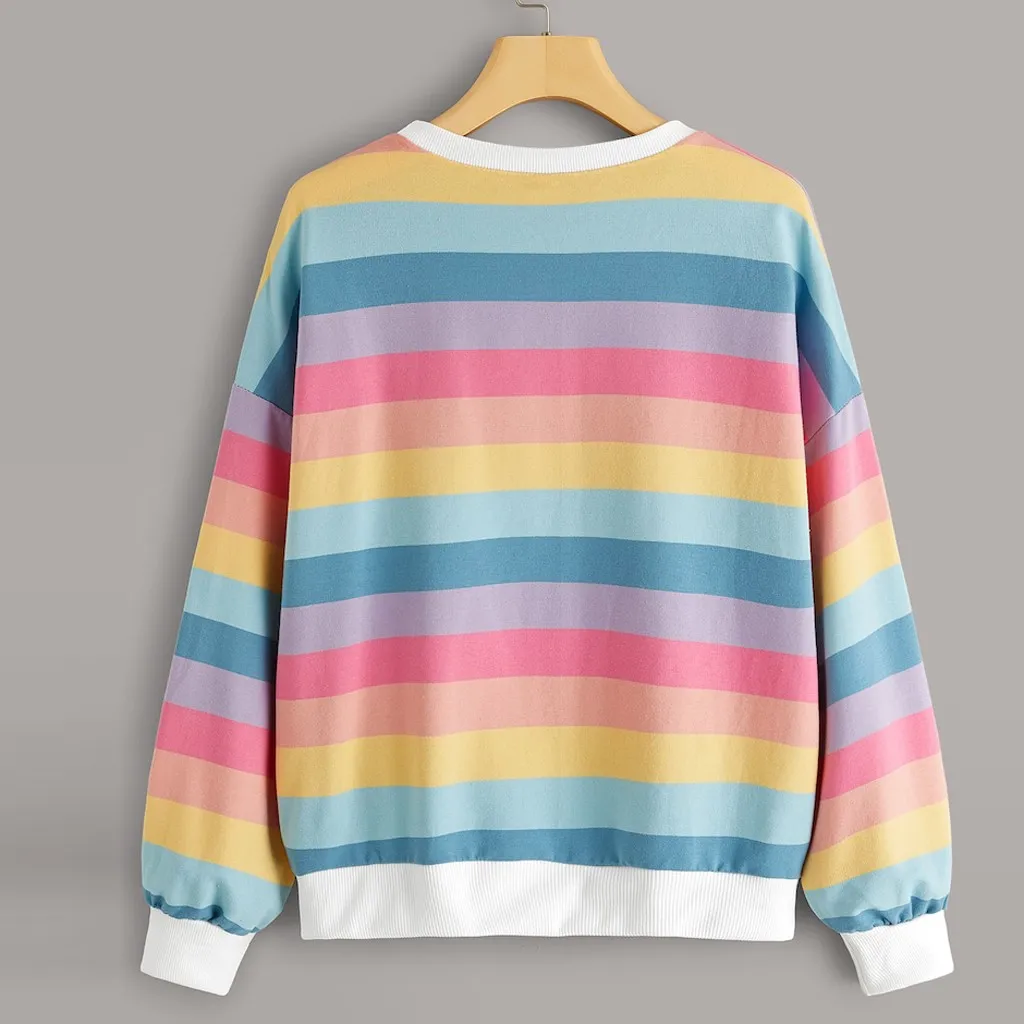 Loose PulloveráSweatshirts Autumn Winter Striped Print Hoodie Sweatshirt Jumper Long Sleeve Outwear Blouse Female Feminine Tops