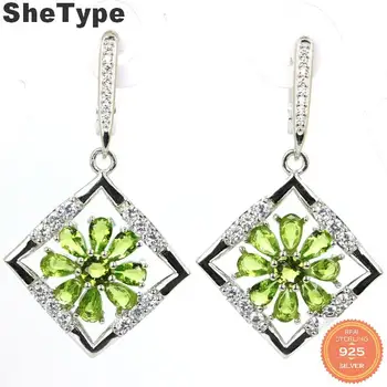 

42x24mm Elegant 7.7g Created Green Peridot Pink Kunzite CZ Gift For Woman's 925 Sterling Silver Earrings