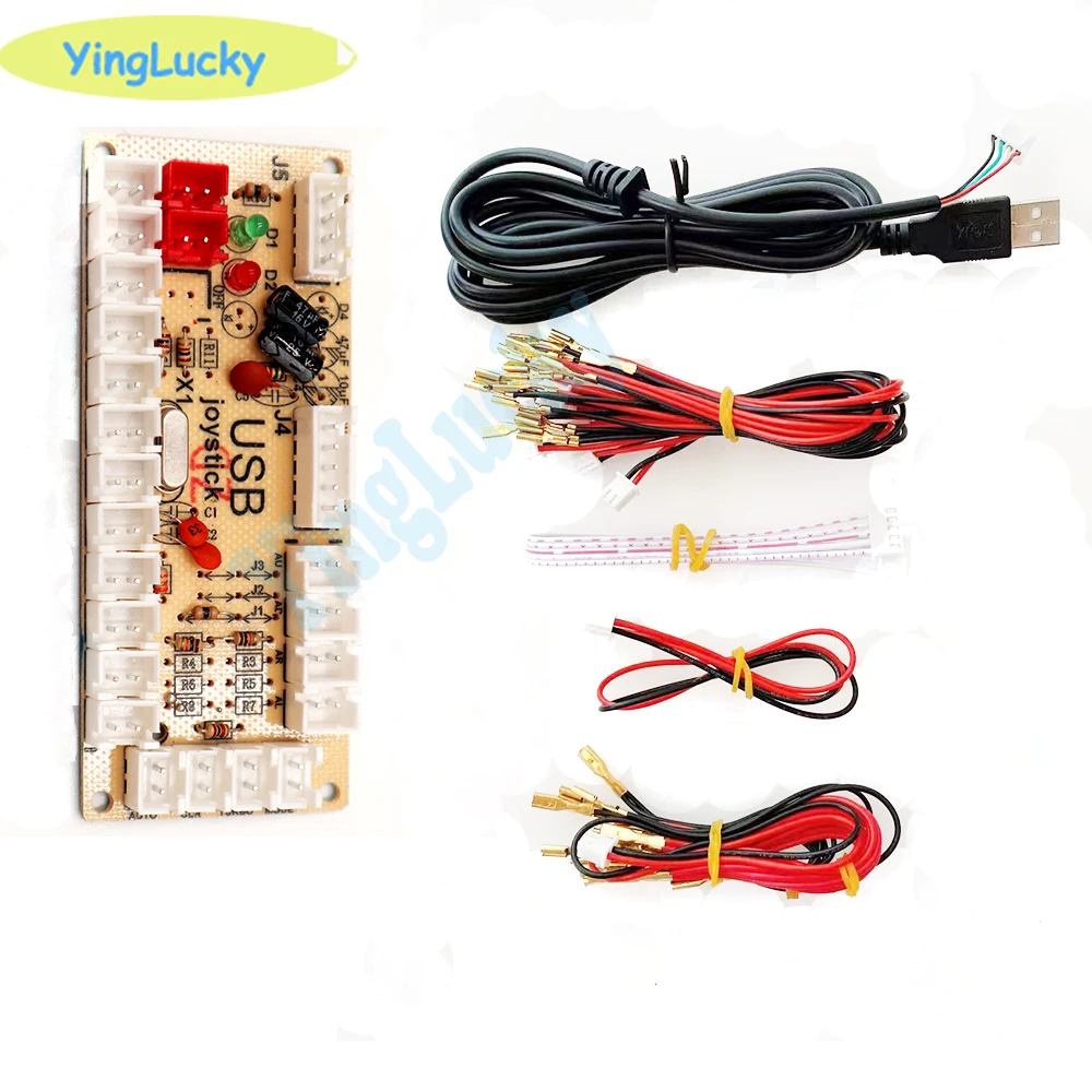 2 players zero delay Arcade USB Encoder for PC Arcade Joystick Toggle PCB with LED light wire 2.8mm or 4.8mm wire