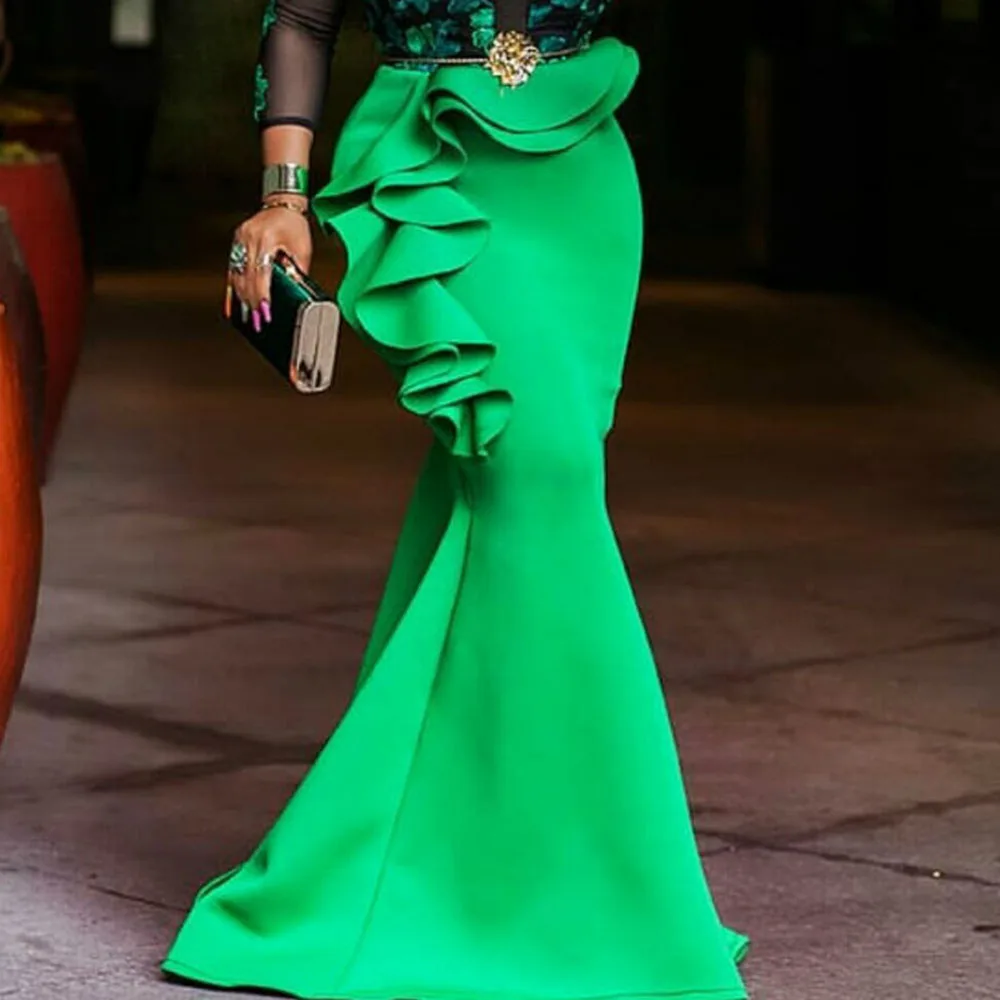Африканские женские платья размера плюс, облегающие длинные вечерние платья русалки, сексуальное прозрачное Сетчатое платье с оборками, женское свадебное вечернее платье Макси - Цвет: Green(Skirt)