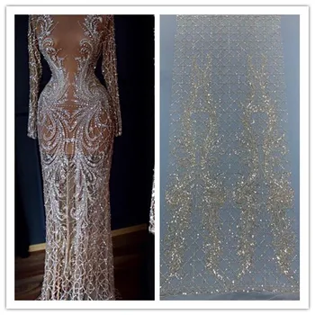 

Embroidered Net Fabric with beads With super Quality DiuDiu-18.8801 African Tulle Lace Fabric For party Dress