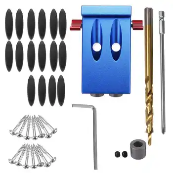 

5PCS/Set Pocket Hole Locator Kit System Woodworking Pocket Clamp Joinery Step Drill Bit Wood Punch Oblique Drill Guide Tool