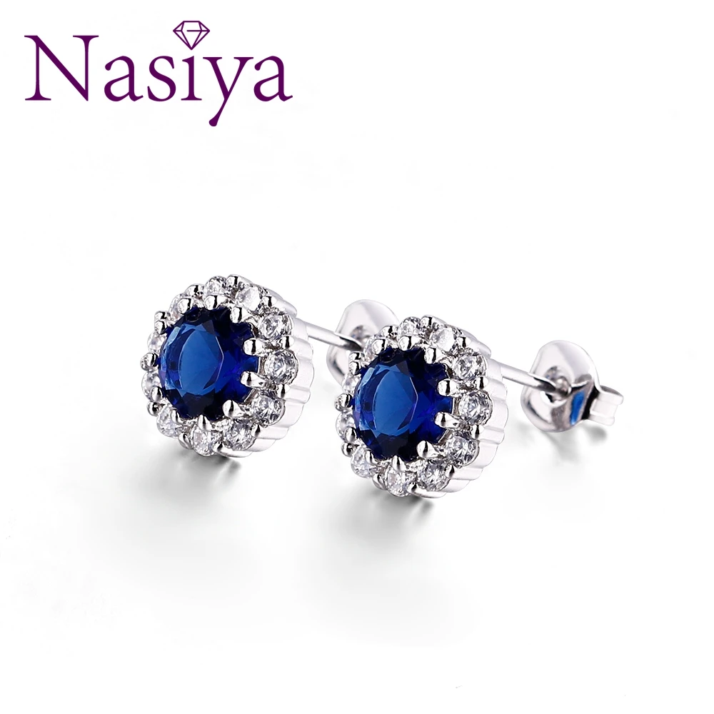 Nasiya романтический цветок с синим кубическим цирконием серьги гвоздики для женщин модные украшения для вечерние подарок Прямая поставка