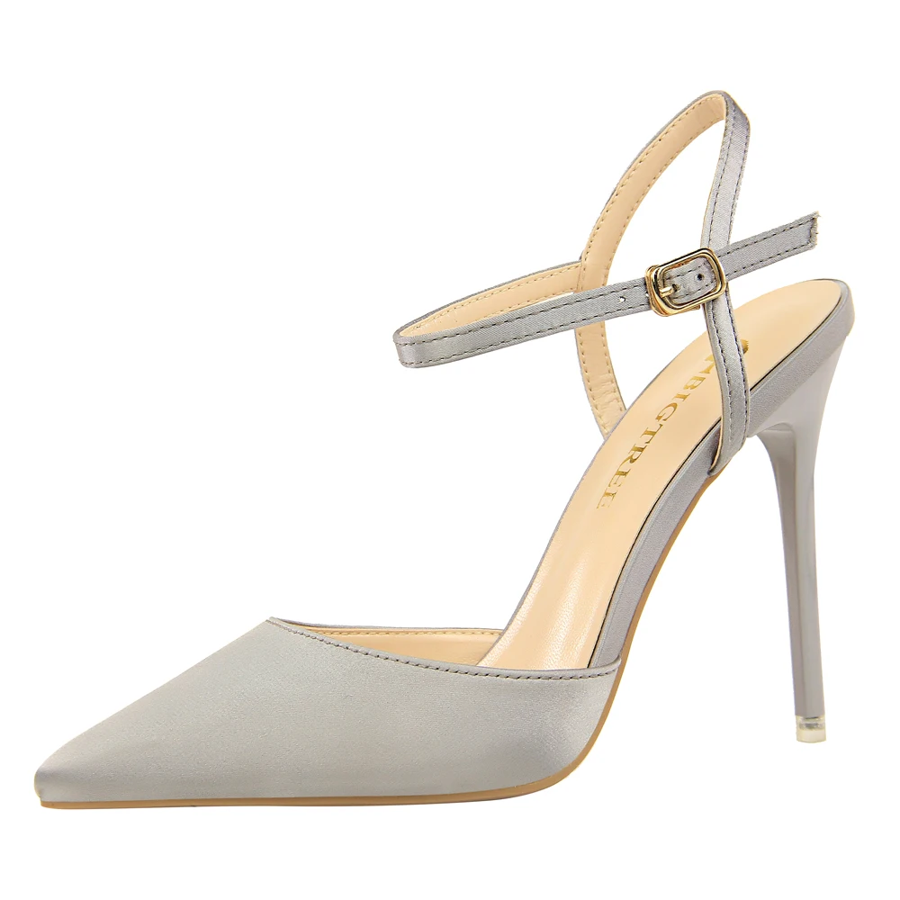 

Women's Silk Satin Sandals Stiletto High Heels Shoes Pointed Toe Slingback Ankle Strap Buckle Office Lady Party Shoes K0217