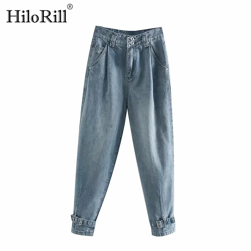 Женские джинсы, повседневные женские длинные штаны с высокой талией, свободные штаны-шаровары с карманами, уличные джинсы на пуговицах
