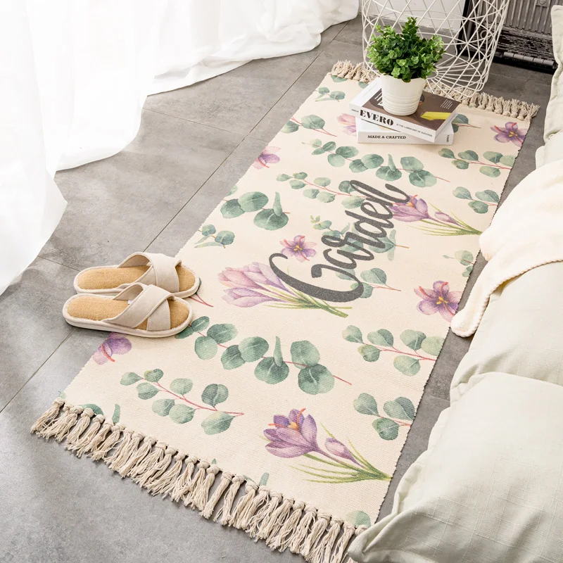 Nordic Fashion Cotton Linen Carpet Woven Long Rugs Bedroom Bedside Door Mat Bohemia Ethnic Tassel Carpet Living Room Big Rugs 3