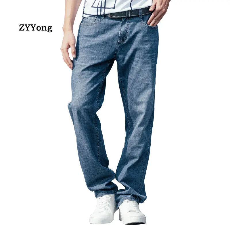 Summer Thin section Baggy Men Jeans Trousers Straight Large Size Loose Elastic Denim Pants Hip Hop Streetwear Blue Jeans