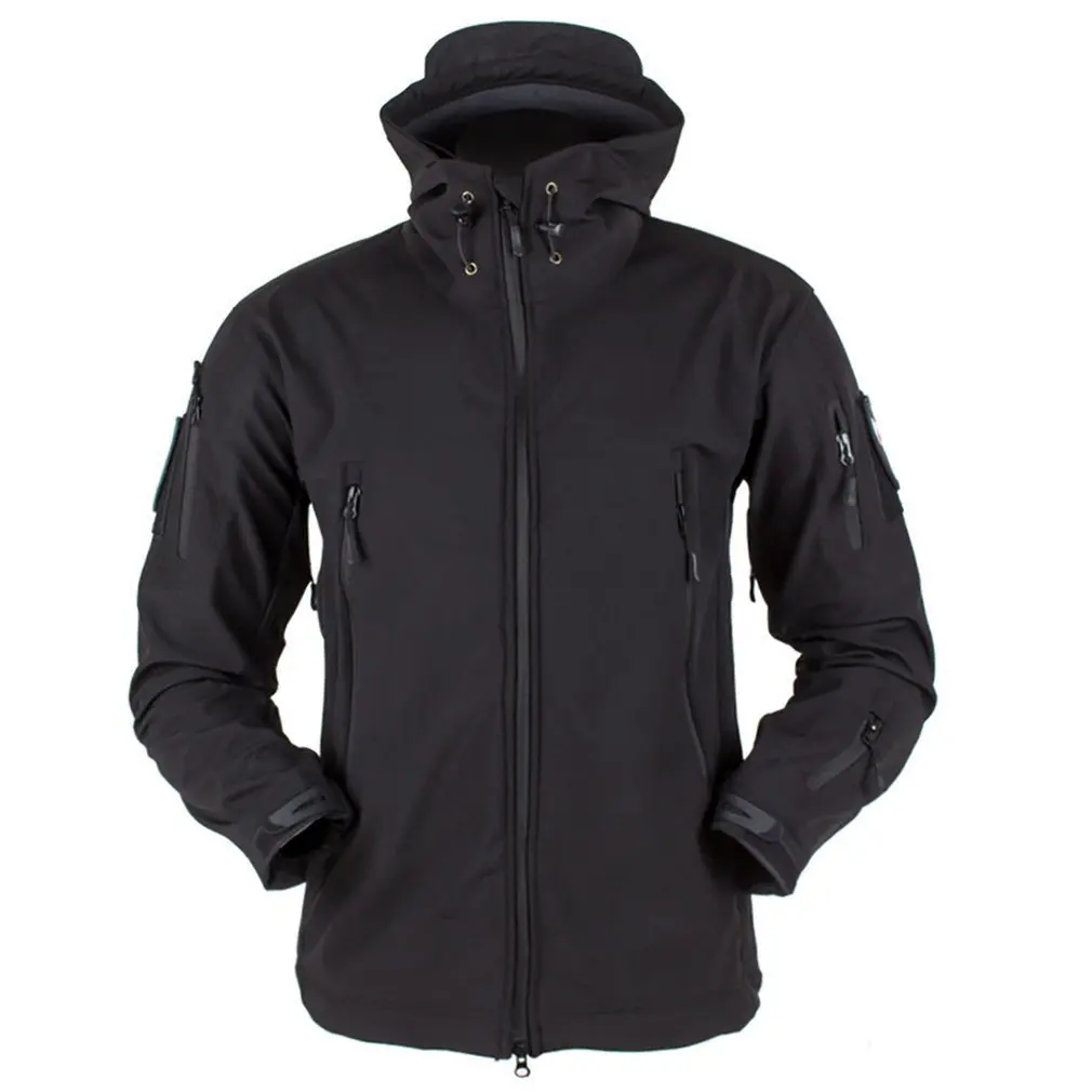 Уличное мягкое пальто из флиса для мужчин и женщин, ветронепроницаемое, водонепроницаемое, дышащее, теплое, три в одном пальто, Акула, кожаная куртка - Цвет: black S