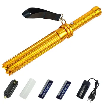 

Portable Zoomable Telescopic Baton Led Flashlight Q5 18650 Torch Self Defense Lanterna Camping Light with 18650 battery+Charger