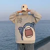 ZAZOMDE Men Turtlenecks Shark Sweater Men 2022 Winter Patchwor Harajuku Korean Style High Neck Oversized Grey Turtleneck For Men 2