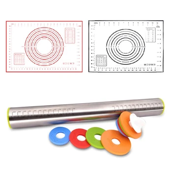 

3PCS Baking Flour Mat Stainless Steel Adjustable Rolling Pin with Scale Silicone Flour Mat