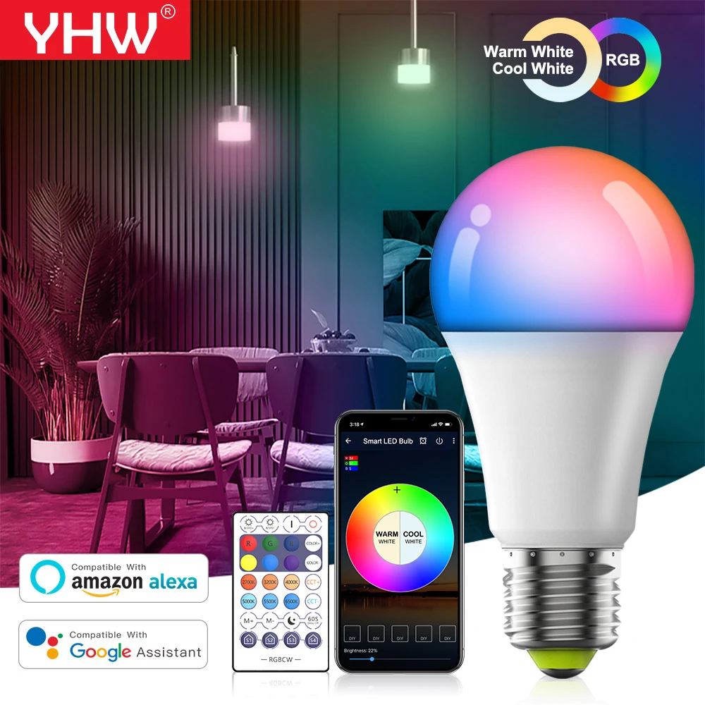 YHW 4.5W/9W/10W Smart Light Bulb Led Lamp E26 E27 Colorful Changing RGB