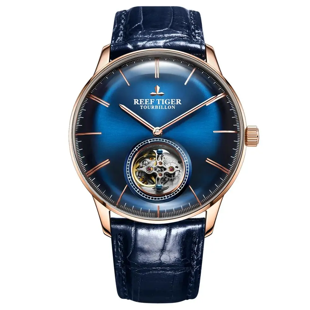 Мужские часы из турбийона, мужские автоматические наручные часы Reef Tiger gold, Роскошные водонепроницаемые механические наручные часы montre RGA1930