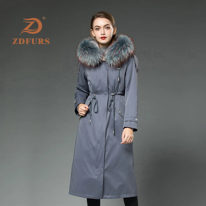 ZDFURS * 2019 меховая парка из кролика рекс для женщин с капюшоном меха енота зимняя