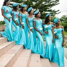 South African Plus size Off the Shoulder Long Bridesmaid  Dresses Floor Length Satin Party Cocktail Pageant Dresess